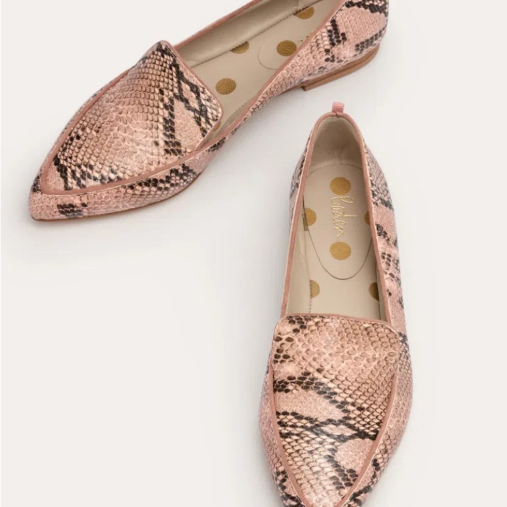 BODEN Emma Flexi Sole Blush Snake Print Loafers Size 40 (US 9)